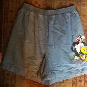 Vtg looney tunes pull on chambray shorts L euc